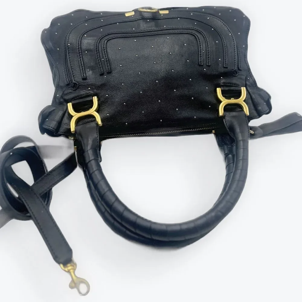 Chloe Medium Black Leather Studded Marcie Convertible 2way Satchel Ltd Edition